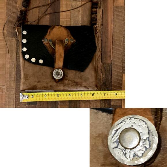 Vintage 1960s–70s Southwest Leather Crossbody Bag w/ Buffalo Nickel Closure - Picture 6 of 12